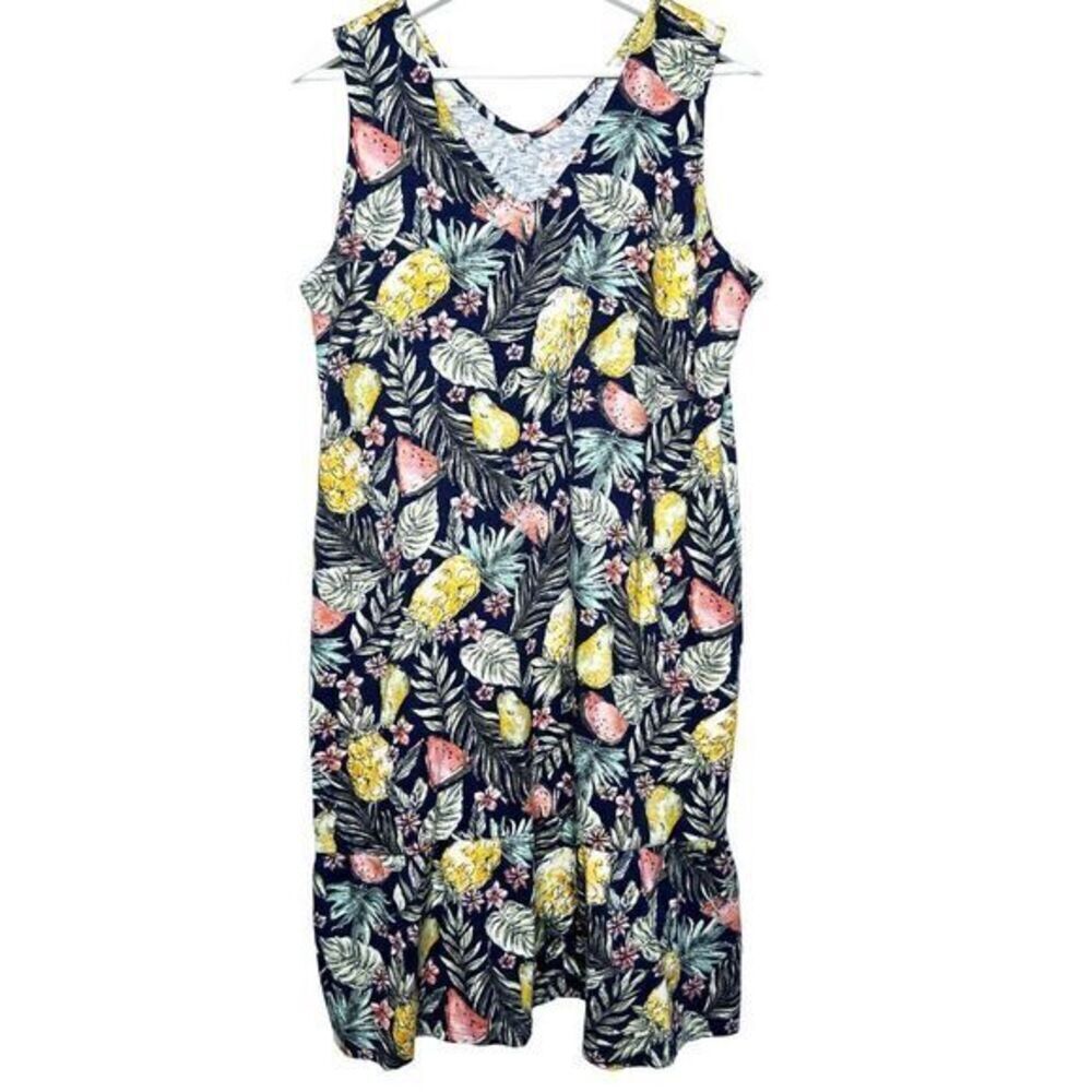 J.Jill Flounced Hem Double V-Neck Sleeveless Dress Size Medium‎